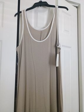 a new day Taupe Tank Top with White Trim